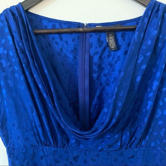 Banana Republic Factory Royal Blue 100% Silk Cap Sleeve Cowl Neckline Dress - Picture 4 of 9